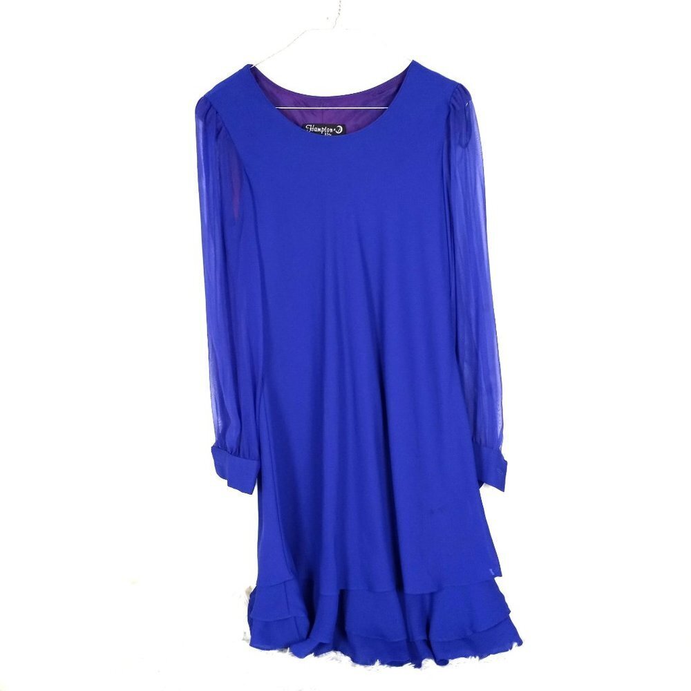 Hampton Nites Dress Size 10 Puff Sleeve 80's‎ Ruffle Hem Cobalt Blue